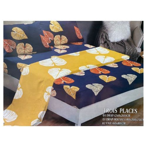 Ensemble de Drap de Lit avec Motifs en Feuilles 3 Places